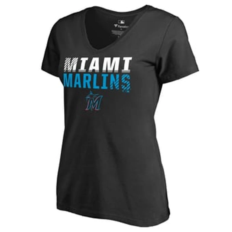 Women's Black Miami Marlins Fade Out V-Neck T-Shirt