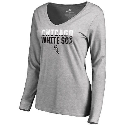 Women's Ash Chicago White Sox Fade Out V-Neck Long Sleeve T-Shirt