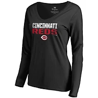 Women's Black Cincinnati Reds Fade Out V-Neck Long Sleeve T-Shirt