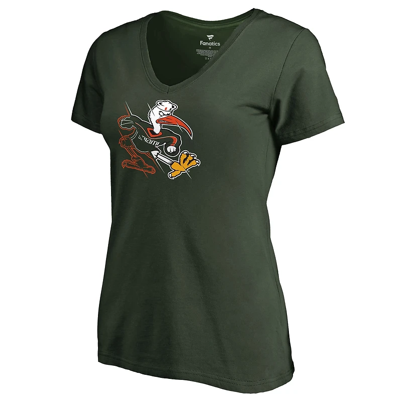 Women's Green Miami Hurricanes X Ray V-Neck T-Shirt