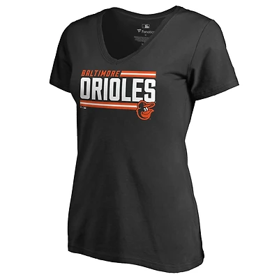 Women's Black Baltimore Orioles Onside Stripe V-Neck T-Shirt