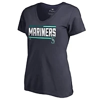 Women's Navy Seattle Mariners Onside Stripe V-Neck T-Shirt