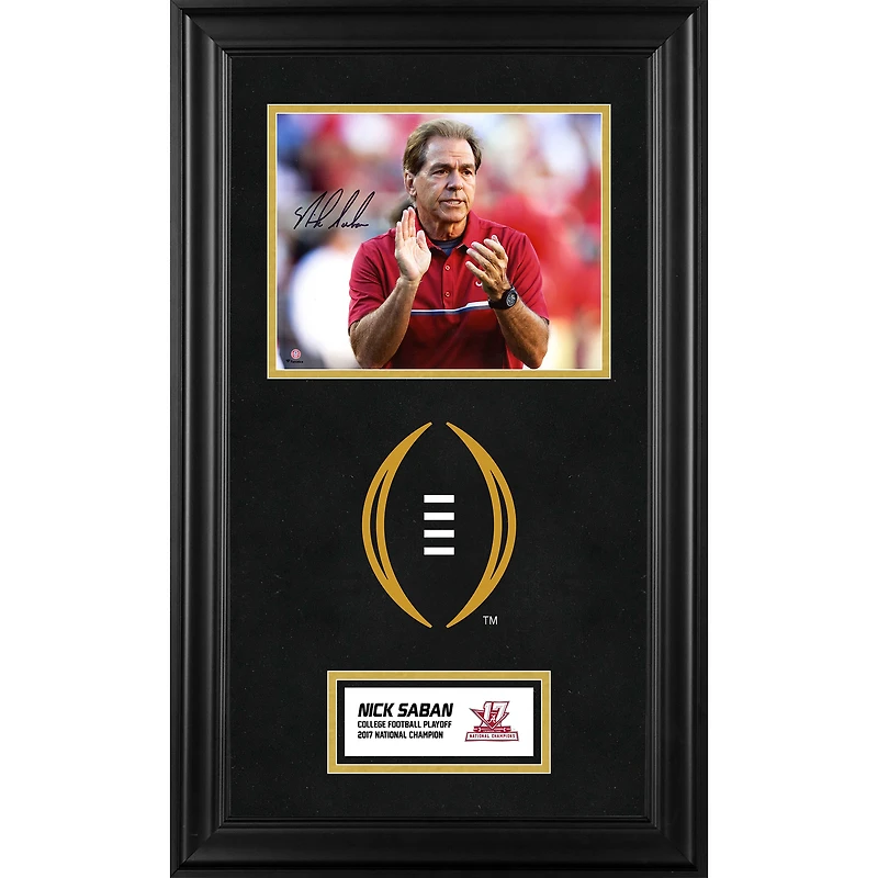 Nick Saban Alabama Crimson Tide College Football Playoff 2017 National Champions Deluxe Framed Autographed 8" x 10" In Red Clapping Photograph with College Football Playoff Logo