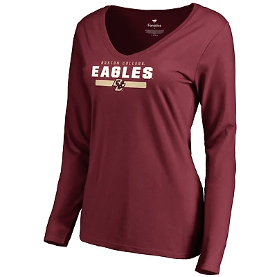 Women's Maroon Boston College Eagles Team Strong Long Sleeve V-Neck T-Shirt