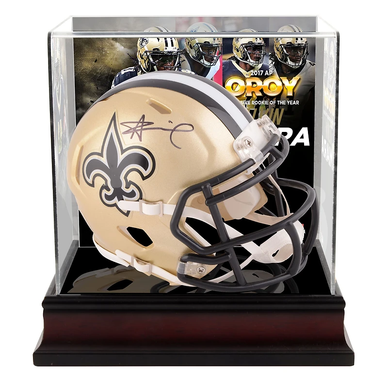 Alvin Kamara New Orleans Saints Autographed Riddell Speed Mini Helmet with Deluxe 2017 Offensive Rookie of the Year Deluxe Mini Helmet Case