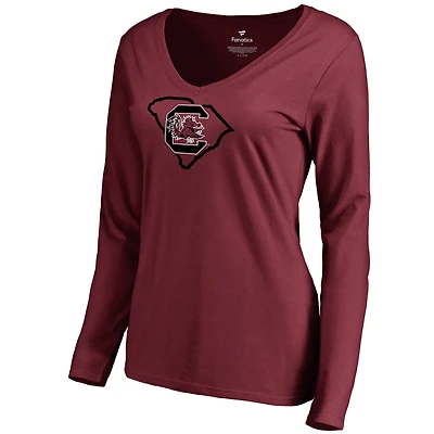 Women's Garnet South Carolina Gamecocks Tradition State V-Neck Long Sleeve T-Shirt
