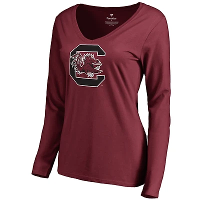 Women's Garnet South Carolina Gamecocks Primary Logo V-Neck Long Sleeve T-Shirt