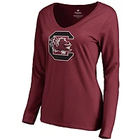Women's Garnet South Carolina Gamecocks Primary Logo V-Neck Long Sleeve T-Shirt