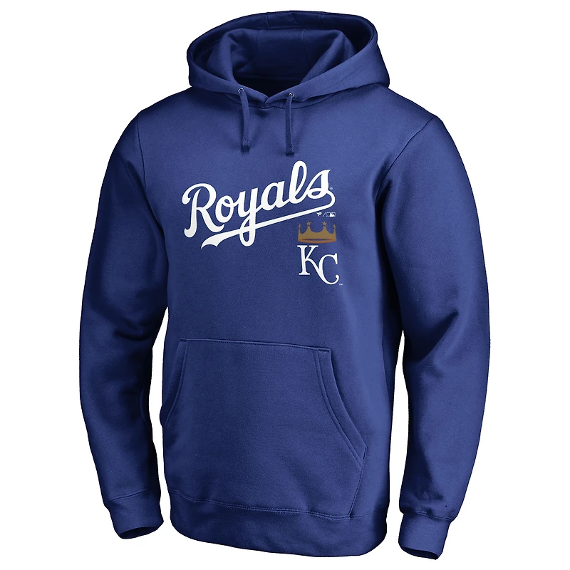 Men's Royal Kansas City Royals Team Lockup Fitted Pullover Hoodie
