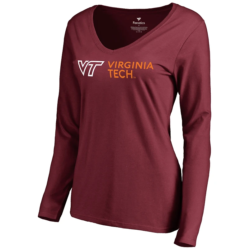 Women's Maroon Virginia Tech Hokies Logo V-Neck Long Sleeve T-Shirt