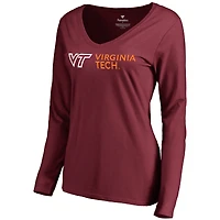 Women's Maroon Virginia Tech Hokies Logo V-Neck Long Sleeve T-Shirt