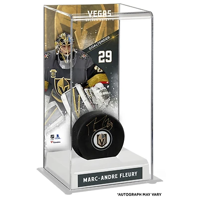 Marc-Andre Fleury Vegas Golden Knights Autographed Puck with Deluxe Tall Hockey Puck Case