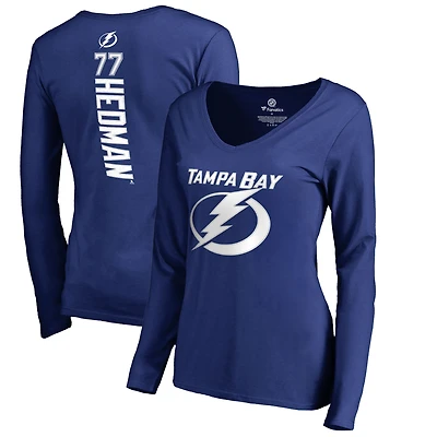 Women's Victor Hedman Blue Tampa Bay Lightning Backer Long Sleeve V-Neck T-Shirt