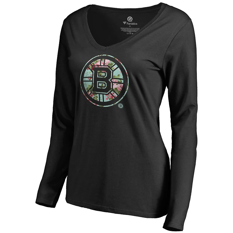 Women's Black Boston Bruins Lovely Long Sleeve V-Neck T-Shirt