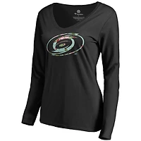 Women's Black Carolina Hurricanes Lovely Long Sleeve V-Neck T-Shirt