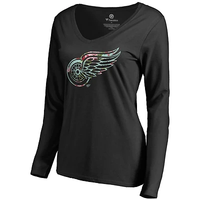 Women's Black Detroit Red Wings Lovely Long Sleeve V-Neck T-Shirt