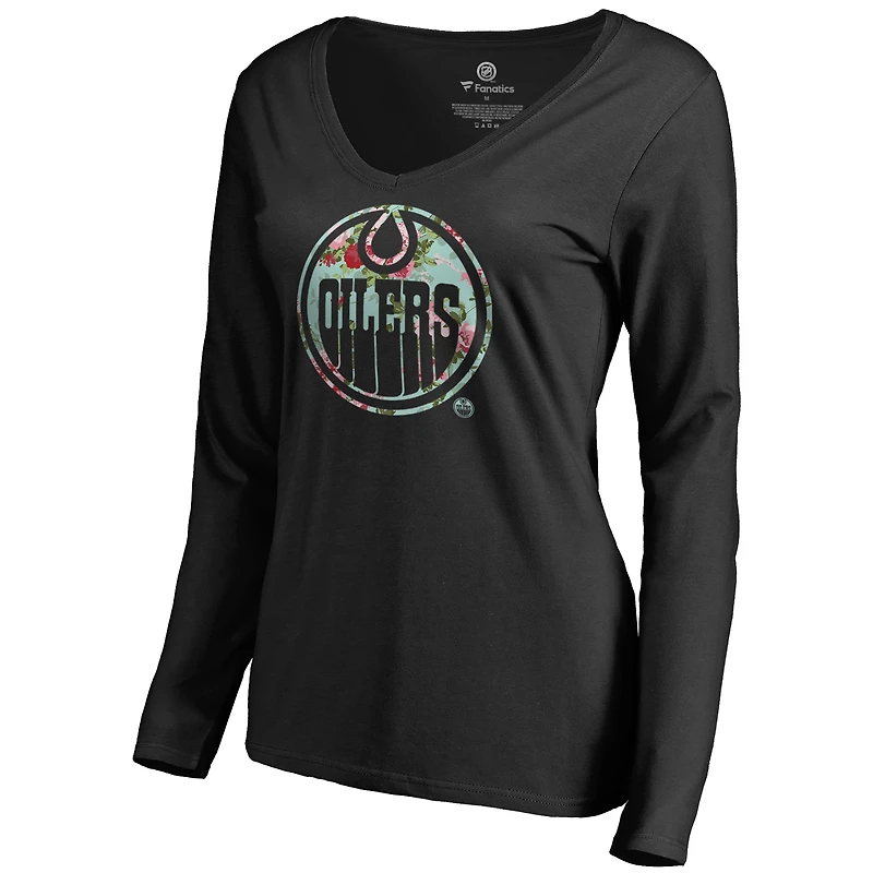 Women's Black Edmonton Oilers Lovely Long Sleeve V-Neck T-Shirt