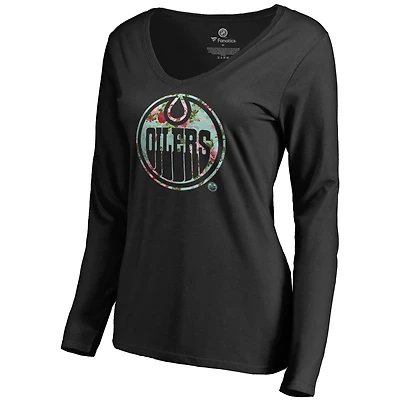 Women's Black Edmonton Oilers Lovely Long Sleeve V-Neck T-Shirt