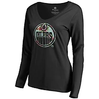 Women's Black Edmonton Oilers Lovely Long Sleeve V-Neck T-Shirt