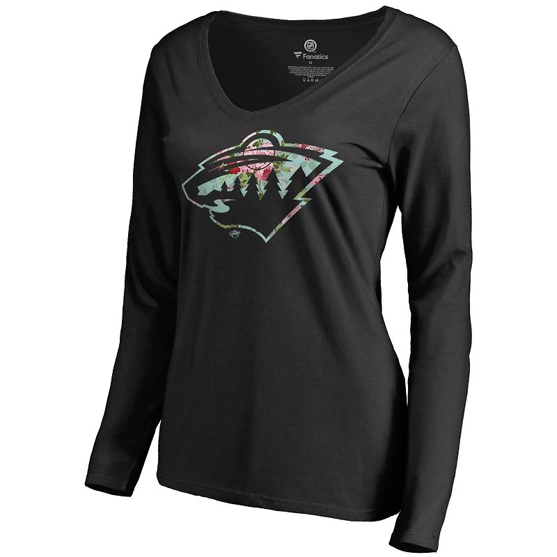 Women's Black Minnesota Wild Lovely Long Sleeve V-Neck T-Shirt