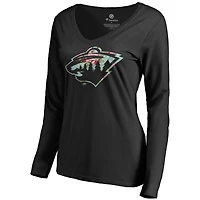 Women's Black Minnesota Wild Lovely Long Sleeve V-Neck T-Shirt