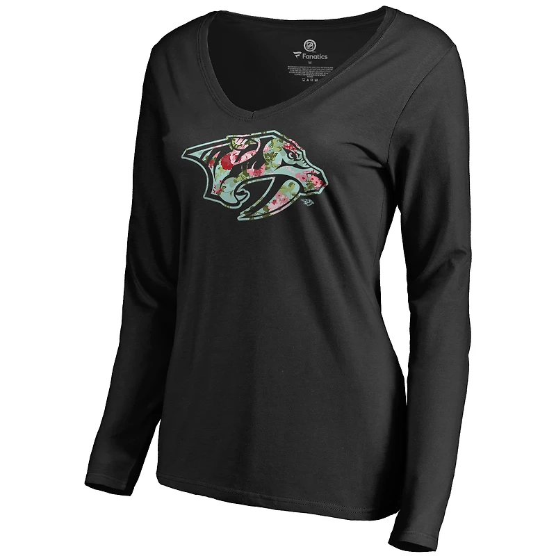 Women's Black Nashville Predators Lovely Long Sleeve V-Neck T-Shirt