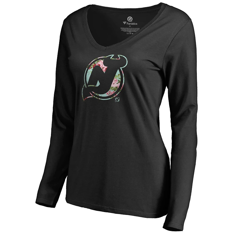 Women's Black New Jersey Devils Lovely Long Sleeve V-Neck T-Shirt