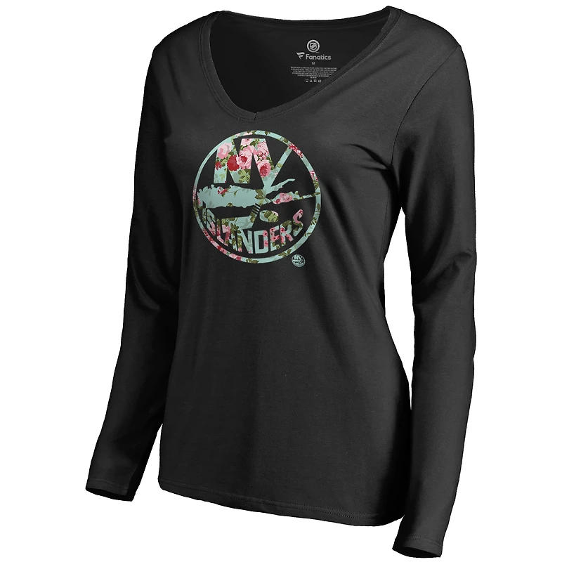 Women's Black New York Islanders Lovely Long Sleeve V-Neck T-Shirt