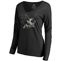 Women's Black San Jose Sharks Lovely Long Sleeve V-Neck T-Shirt