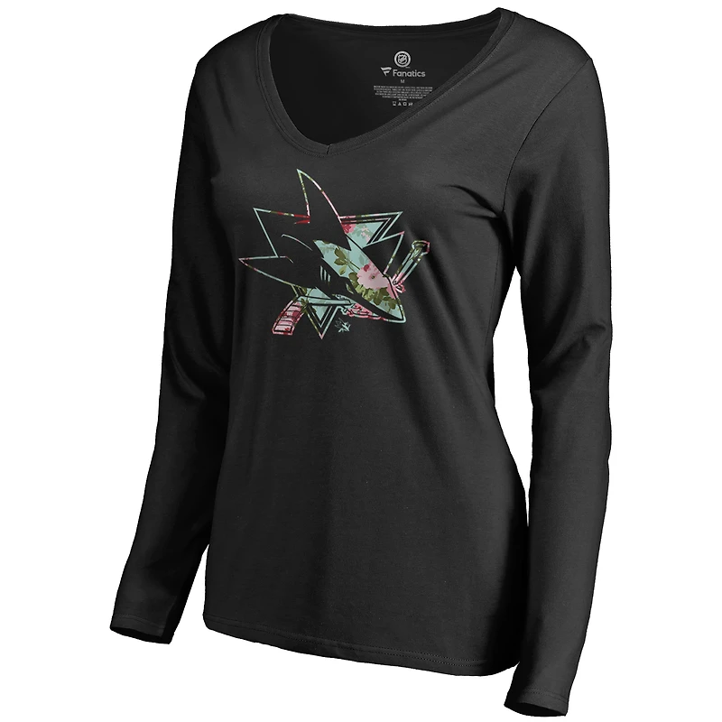 Women's Black San Jose Sharks Lovely Long Sleeve V-Neck T-Shirt
