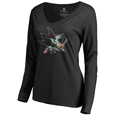 Women's Black San Jose Sharks Lovely Long Sleeve V-Neck T-Shirt