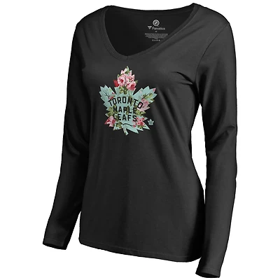 Women's Black Toronto Maple Leafs Lovely Long Sleeve V-Neck T-Shirt