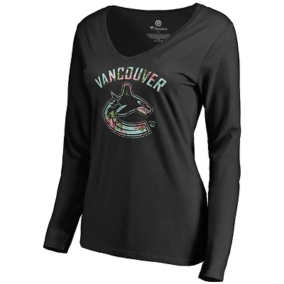 Women's Black Vancouver Canucks Lovely Long Sleeve V-Neck T-Shirt