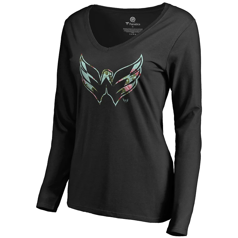 Women's Black Washington Capitals Lovely Long Sleeve V-Neck T-Shirt