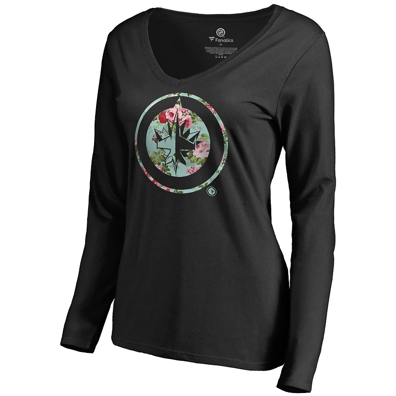 Women's Black Winnipeg Jets Lovely Long Sleeve V-Neck T-Shirt