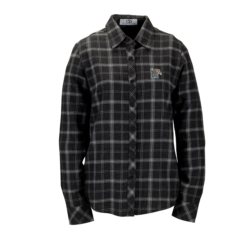 Women's Charcoal Memphis Tigers Brewer Flannel Button-Down Long Sleeve Shirt