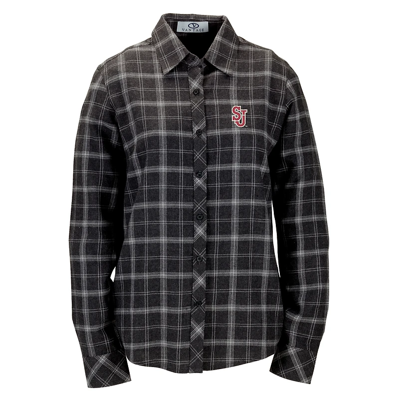 Women's Charcoal St. John's Red Storm Brewer Flannel Button-Down Long Sleeve Shirt
