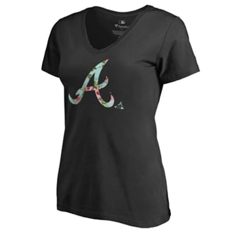 Women's Black Atlanta Braves Lovely V-Neck T-Shirt