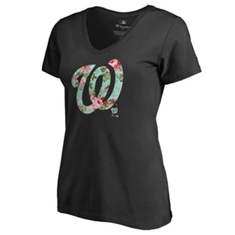 Women's Black Washington Nationals Lovely V-Neck T-Shirt