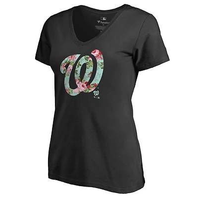 Women's Black Washington Nationals Lovely V-Neck T-Shirt