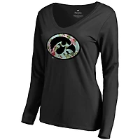 Women's Black Iowa Hawkeyes Lovely Long Sleeve V-Neck T-Shirt