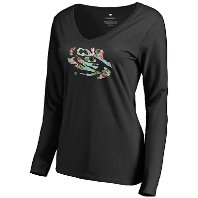 Women's Black LSU Tigers Lovely Long Sleeve V-Neck T-Shirt