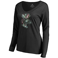 Women's Black Wisconsin Badgers Lovely Long Sleeve V-Neck T-Shirt