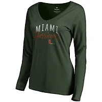 Women's Green Miami Hurricanes Graceful Long Sleeve V-Neck T-Shirt