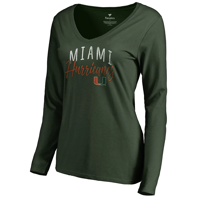 Women's Green Miami Hurricanes Graceful Long Sleeve V-Neck T-Shirt