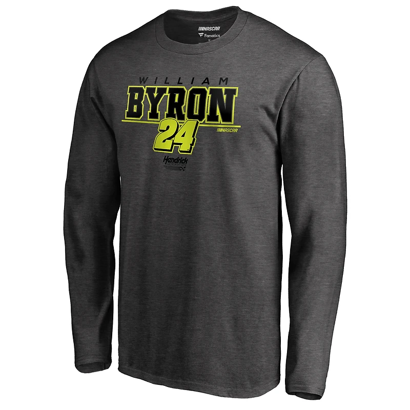 Men's Heathered Charcoal William Byron Stealth Pop Verbiage Long Sleeve T-Shirt