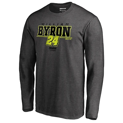 Men's Heathered Charcoal William Byron Stealth Pop Verbiage Long Sleeve T-Shirt