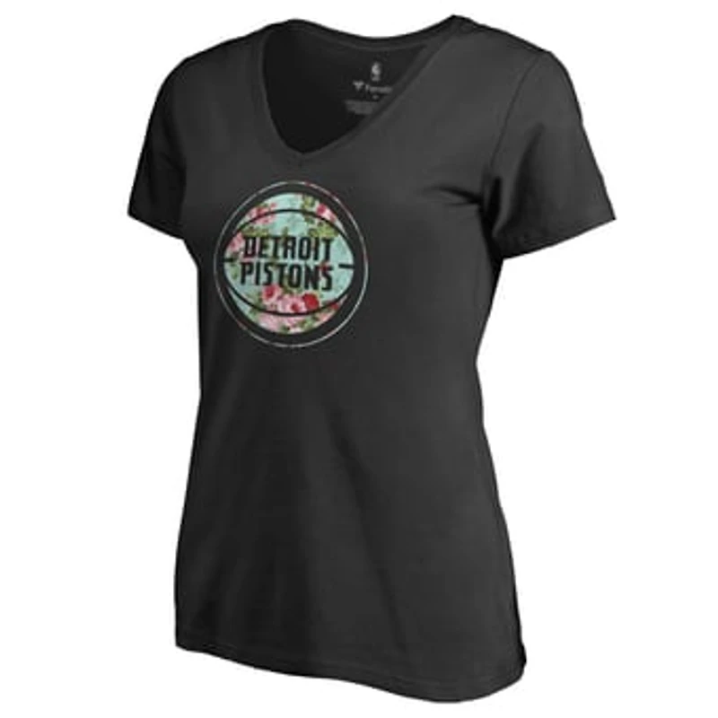 Women's Black Detroit Pistons Lovely V-Neck T-Shirt