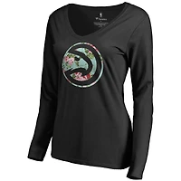 Women's Black Atlanta Hawks Lovely V-Neck Long Sleeve T-Shirt