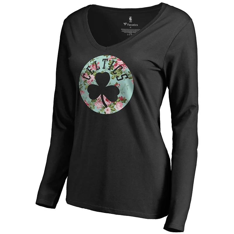 Women's Black Boston Celtics Lovely V-Neck Long Sleeve T-Shirt
